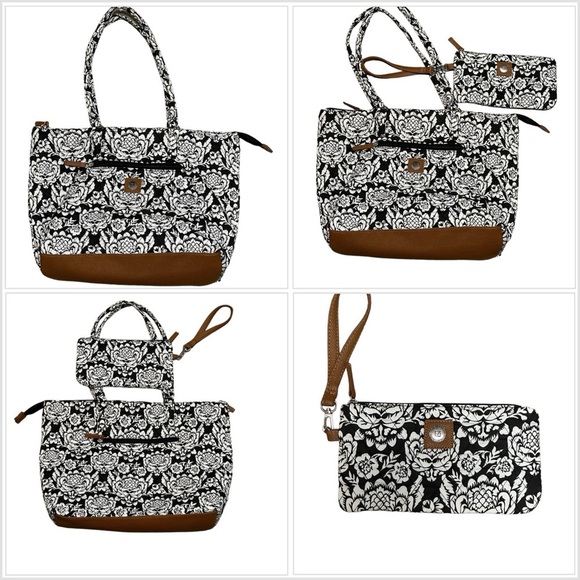 New Stone Mountain Purse Wristlet Black White Quilted Handbag Shoulder Bag - Picture 1 of 12
